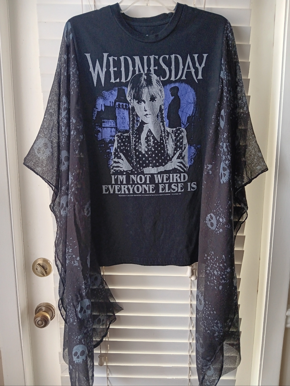 Upcycled Wednesday Graphic Tshirt Poncho - Picture 2 of 12